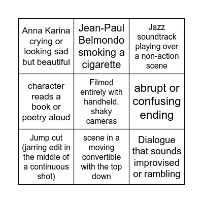 1960s French Films Bingo Card