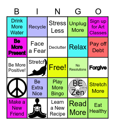 New Year Resolutions Bingo Card