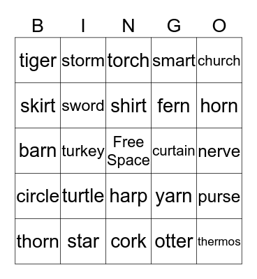 R-Controlled Words Bingo Card