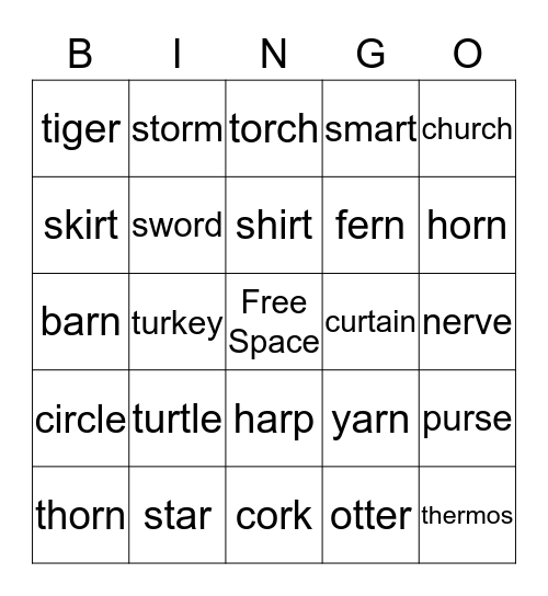 R-Controlled Words Bingo Card
