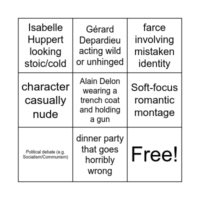 1970s French films Bingo Card