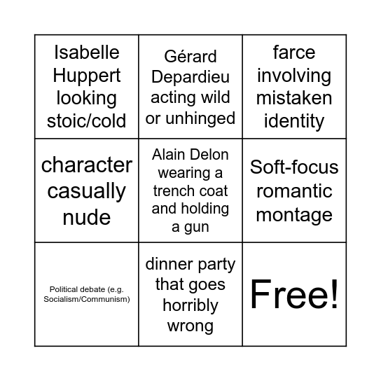 1970s French films Bingo Card