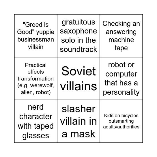 Early 80s American Films Bingo Card