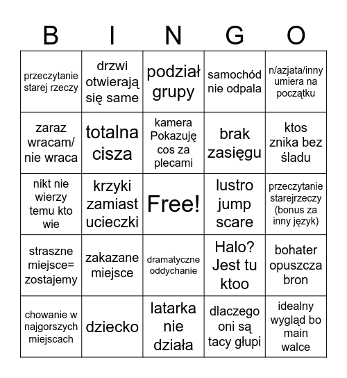 Horror Bingo Card