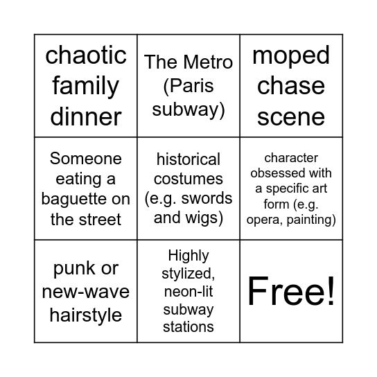 Early 80s French Films Bingo Card