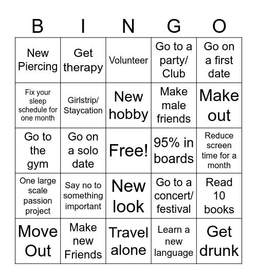 Jenny's 2026 Bingo Card