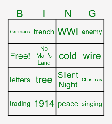 Shooting at the Stars: the Christmas Truce of 1914 Bingo Card