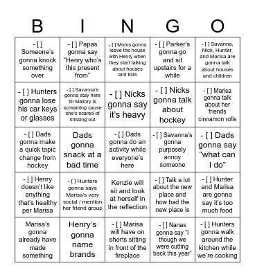 Family Christmas bingo Card