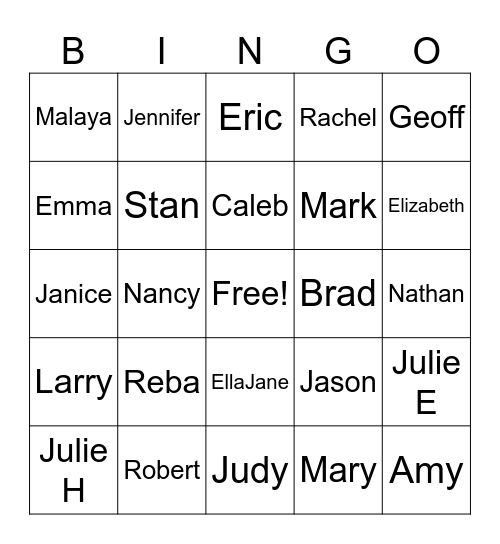 Earley Bingo Card