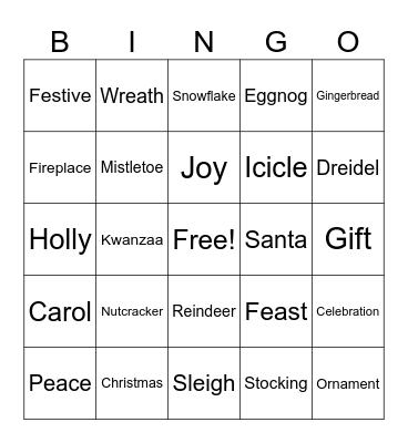 December Words Bingo Card