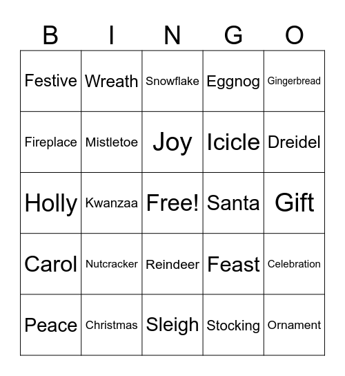December Words Bingo Card