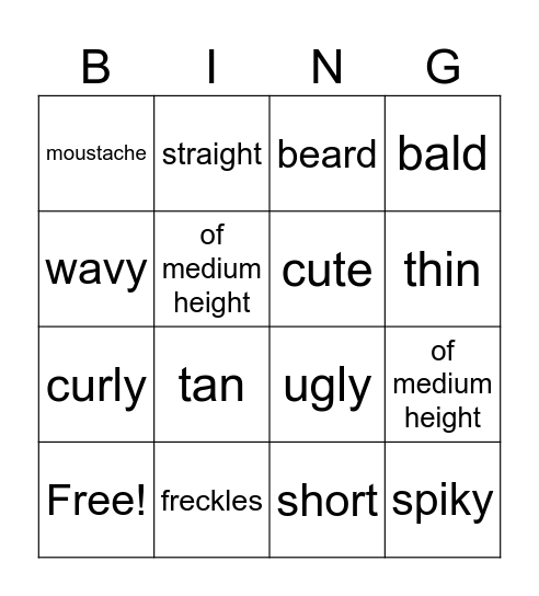 Appearance Bingo Card