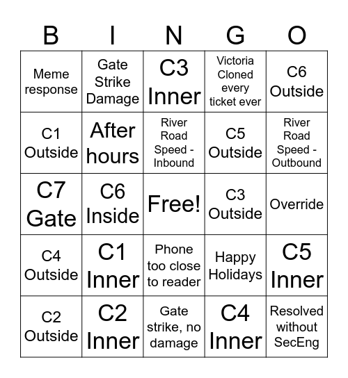 Gate Strike Bingo Card