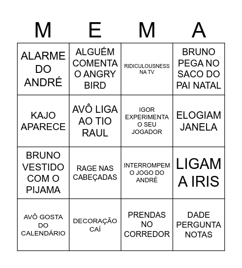 BINGO DOS PRIMOS Bingo Card