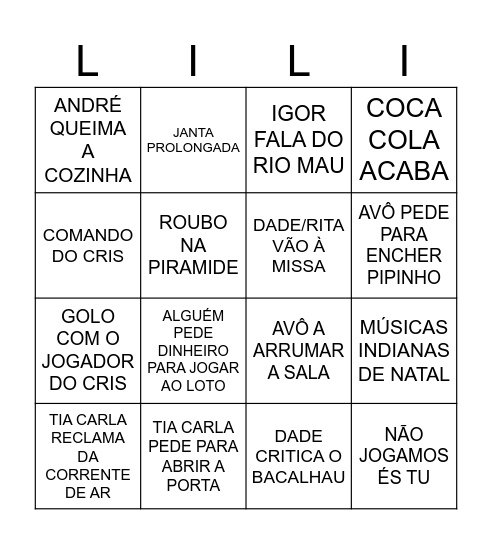 BINGO DOS PRIMOS Bingo Card