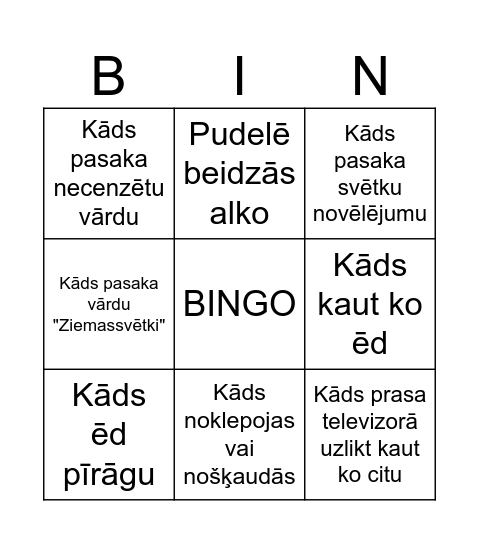 Ziemassvētku vakars Ruņģu famīlijā Bingo Card
