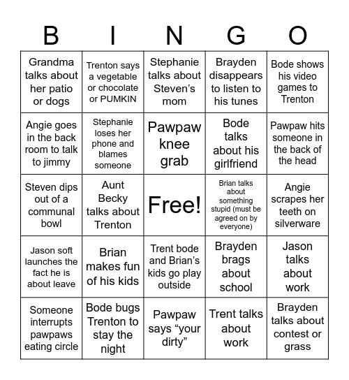 Tammy’s bingo card Bingo Card
