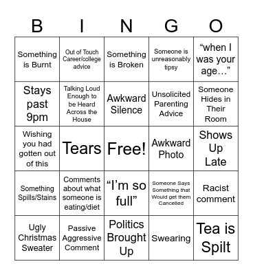 Family Christmas Bingo Card