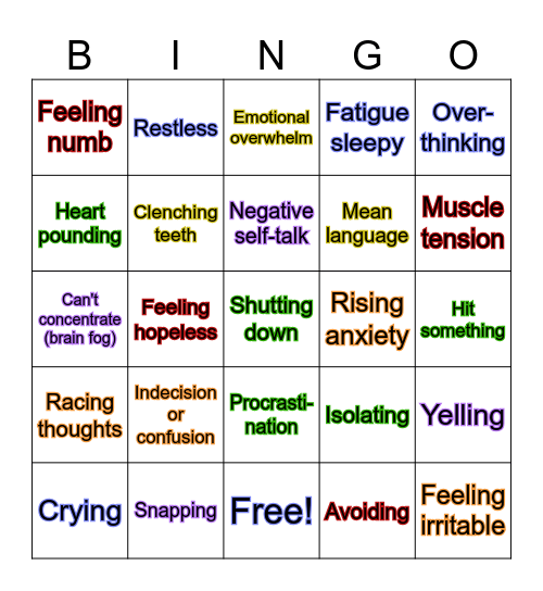 Symptoms / Triggers Bingo Card