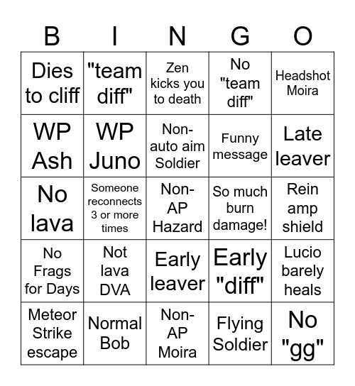 Unfinishable Stadium Bingo Card