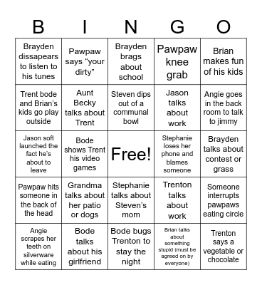 Tammy’s official bingo card Bingo Card