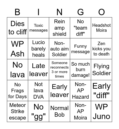 Unfinishable Stadium Bingo Card