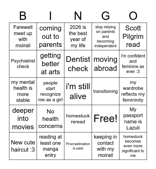 Bloom era Bingo Card