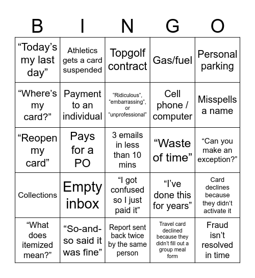 P-Card Bingo Card