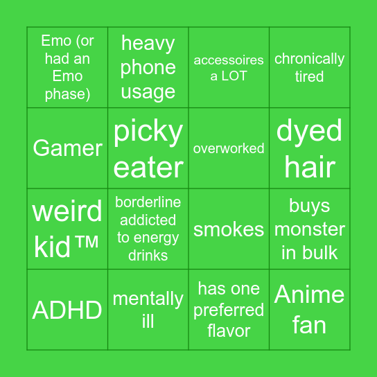Monster-Enjoyer Bingo Card