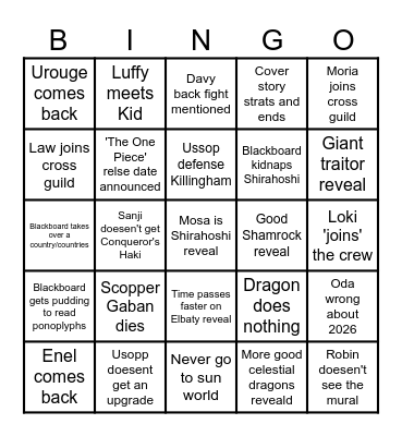 One Piece 2026 BINGO Card