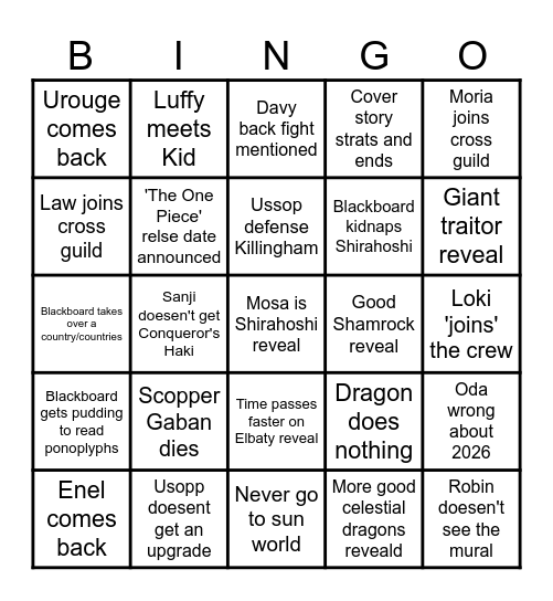 One Piece 2026 BINGO Card