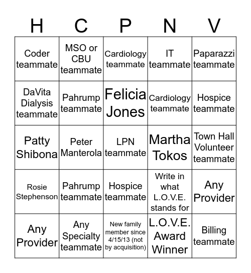 HCPNV Mingle Bingo Card