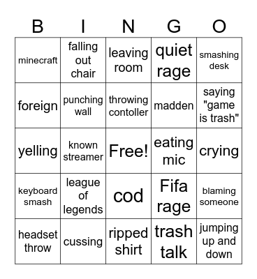 Gamer rage bingo Card