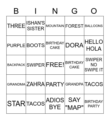 ZAHRA'S 3RD BIRTHDAY Bingo Card