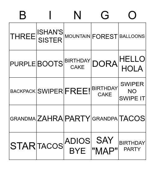 ZAHRA'S 3RD BIRTHDAY Bingo Card