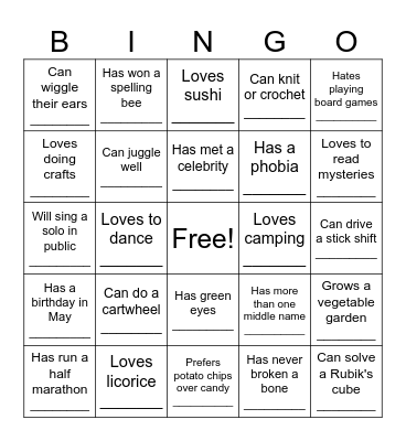 Find Someone Who Bingo Card