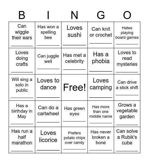 Find Someone Who Bingo Card