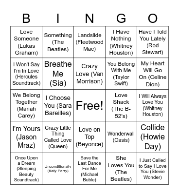 Valentine's Day SINGO 2 Bingo Card