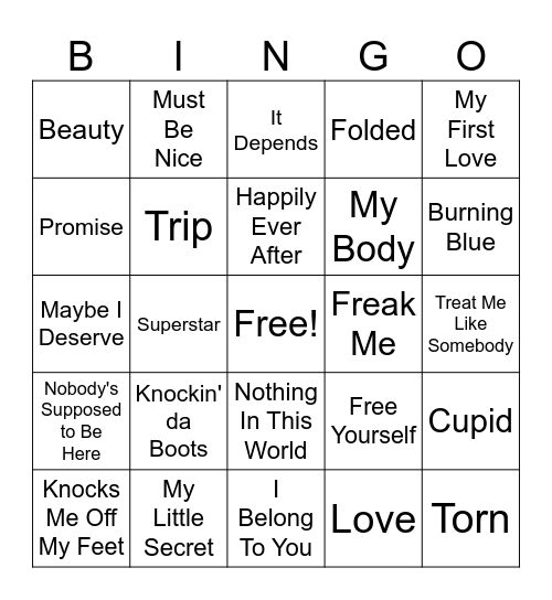 R&B Slow Jams Bingo Card