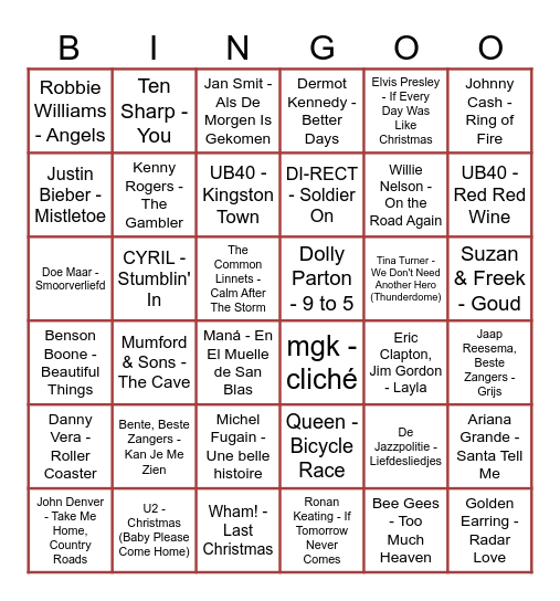 Kerstbingo Bergies Bingo Card