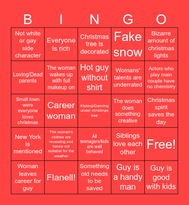 Shitty Xmas Movie Bingo Card