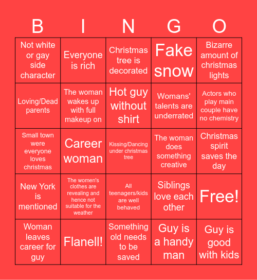 Shitty Xmas Movie Bingo Card