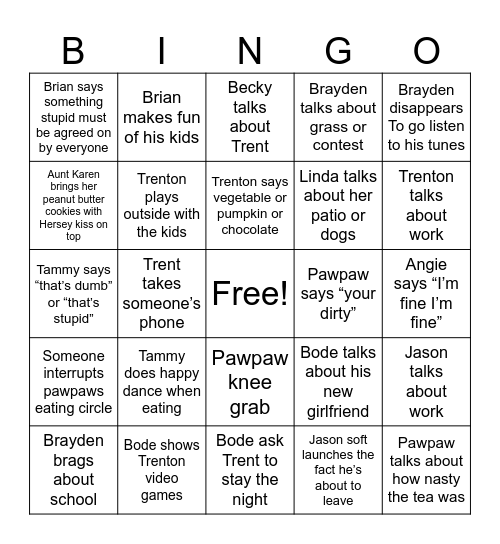 Stephanie’s official bingo card Bingo Card
