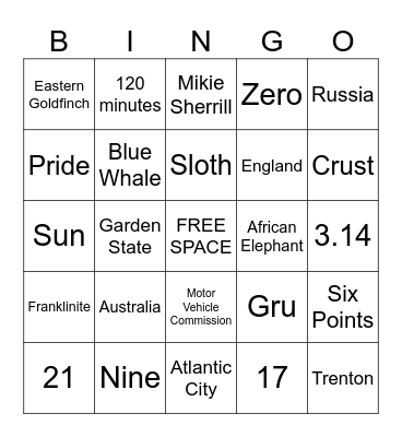 2026 MVC Take Your Child to Work Day Bingo Card