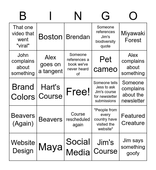 B4C Meetings Bingo Card