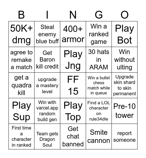 League Bingo Card
