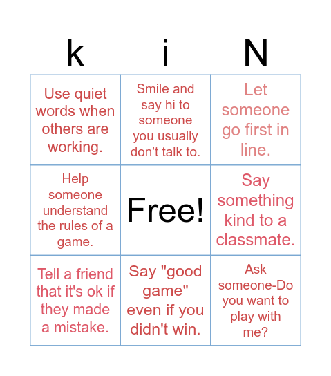 I can be kind! Bingo Card