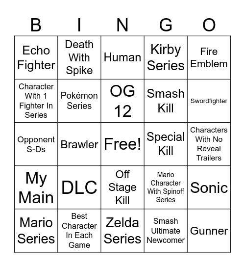 Smash Bros Bingo Card
