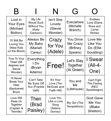 Valentine's Day SINGO 3 Bingo Card
