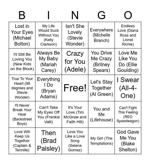 Valentine's Day SINGO 3 Bingo Card